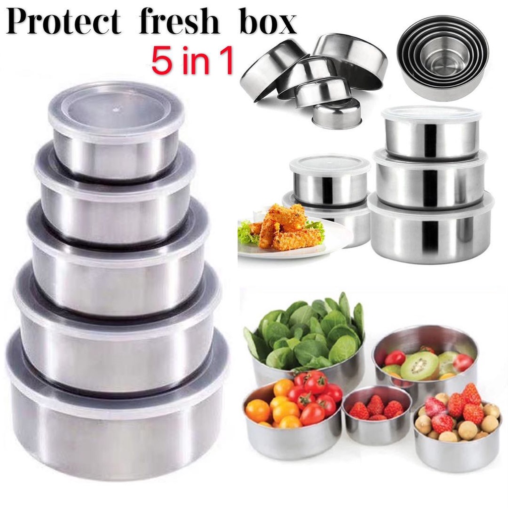 RANTANG SUSUN Protect Fresh Box - Rantang Stainless Steel 5 Susun Tutup Plastik