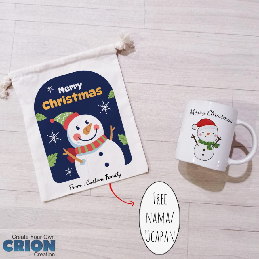 Mug Hampers Natal Christmas Pouch serut Bisa Custom tulisan by crion