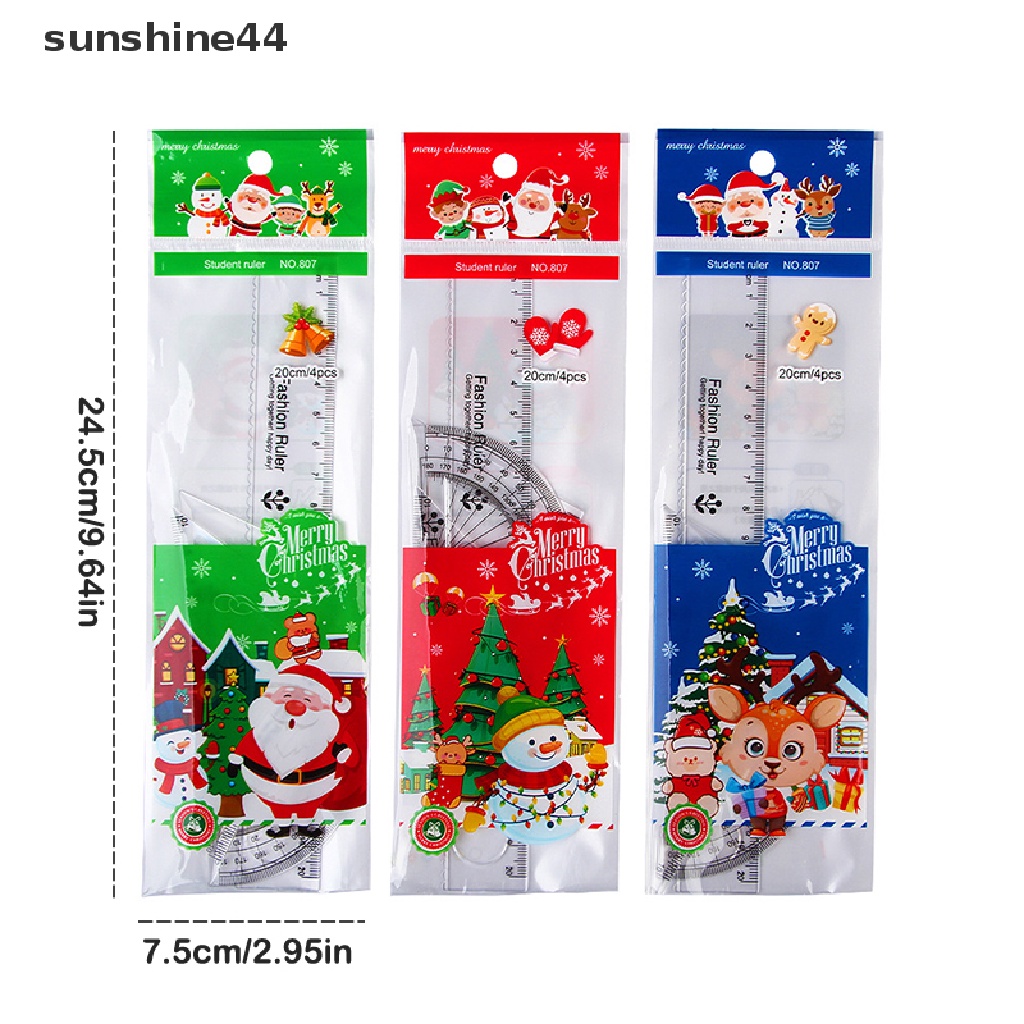 Sunshine 4pcs / set Penggaris Segitiga Motif Kartun Natal Untuk Anak