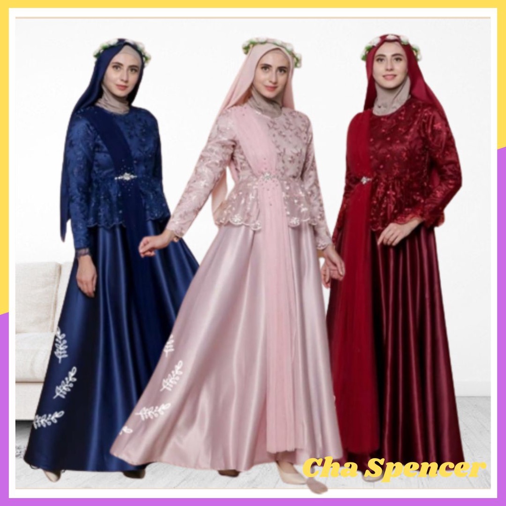 Baju Gamis Maxi Dress Emelga Pesta Pakaian Wanita Muslim Dewasa Mewah Elegan Anggun Cantik Trendy Mu