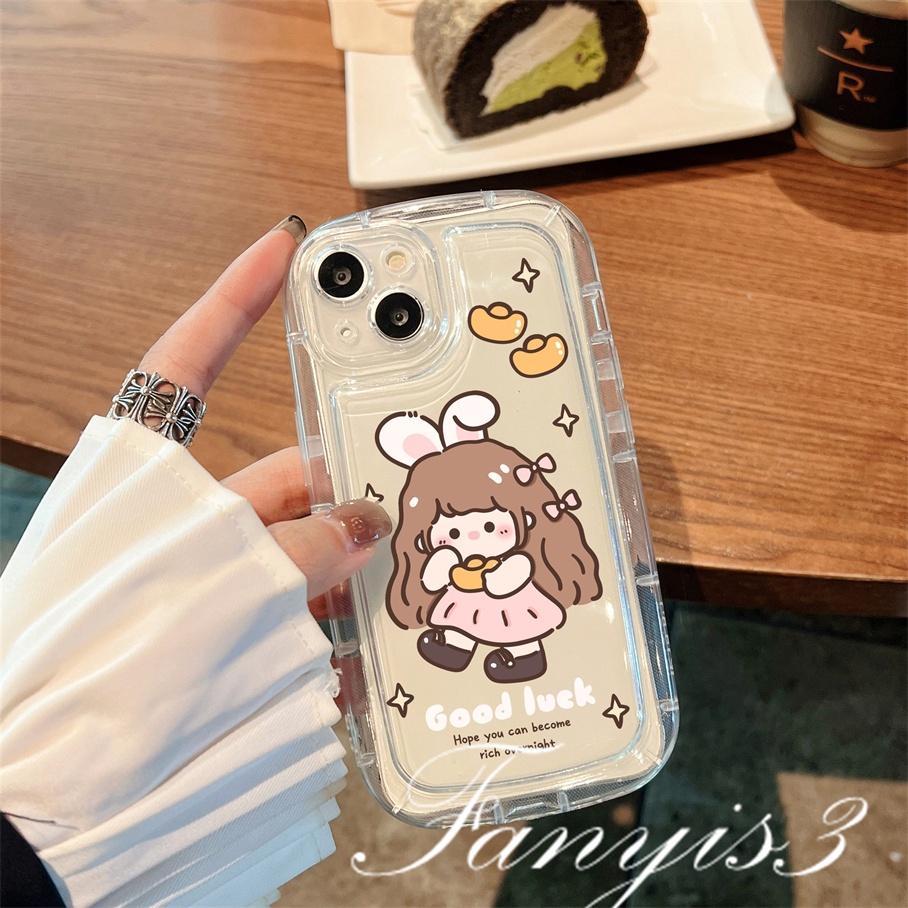 Compatible For IPhone 14 13 12 11 Pro Max X XR Xs Max 8 7 Plus SE 2020 Soft Case TPU Bening Motif Good Luck Girl Untuk