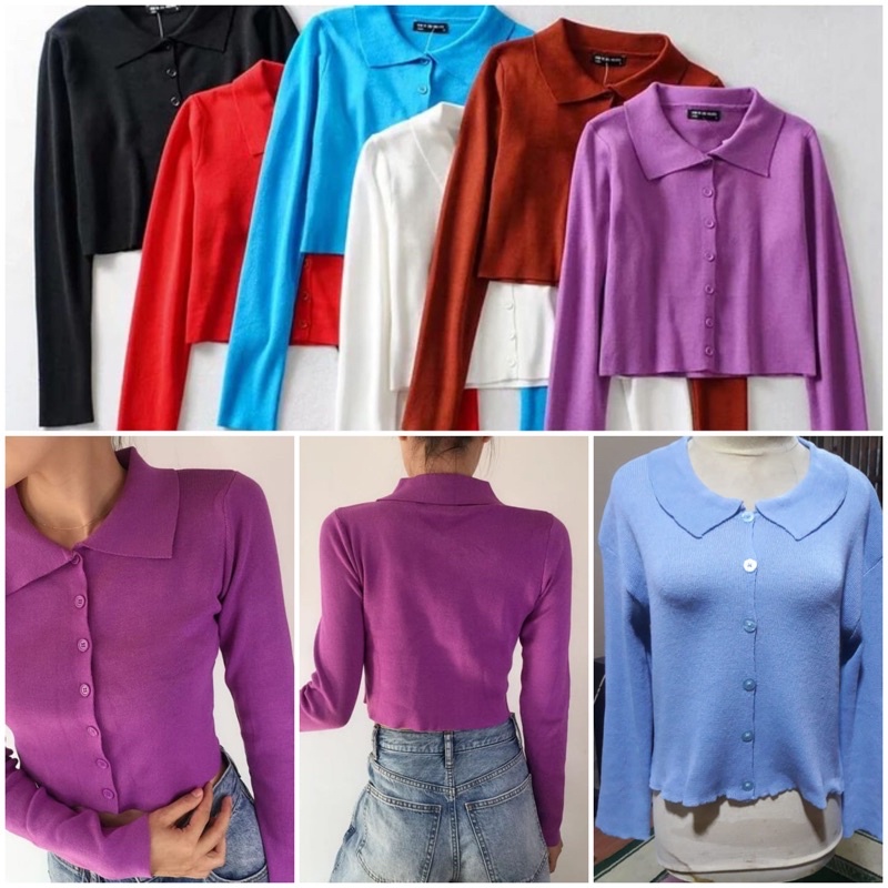 Cardigan Kerah Polo - Crop Cardy Kancing - Rajut Outher