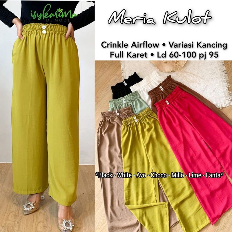 Celana Kulot Crinkle Airflow Kancing 2 Highwaist Jumbo Full Karet Dobble Button Premium Terbaru Kekinian