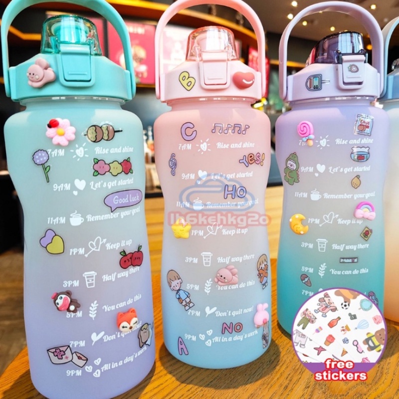 【FREE 2D&amp;3D STICKER】 Botol Minum 2 Liter Botol Minum Viral Botol Pelangi Botol Minum Motivasi