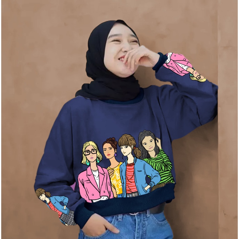 CROP TOP SWEATER SCUBA/SWEATER WANITA CROP KOREAN