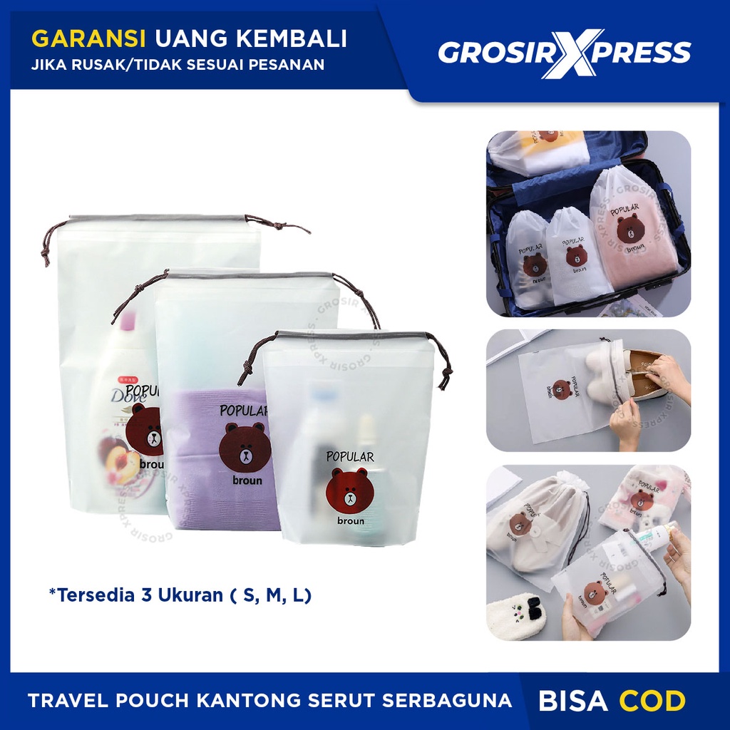 Travel Pouch Serut Organizer Bag Serbaguna Kantong Waterproof Tempat Penyimpanan Kosmetik Sabun Sepatu Sandal Lainnya Tas Make Up Plastik Anti Air Aman Rapi Anti Slip | GROSIRXPRESS