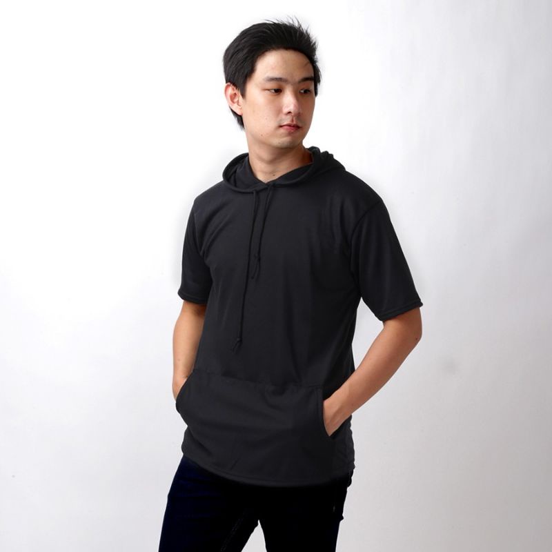 kaos Hoodie polos saku lengan pendek