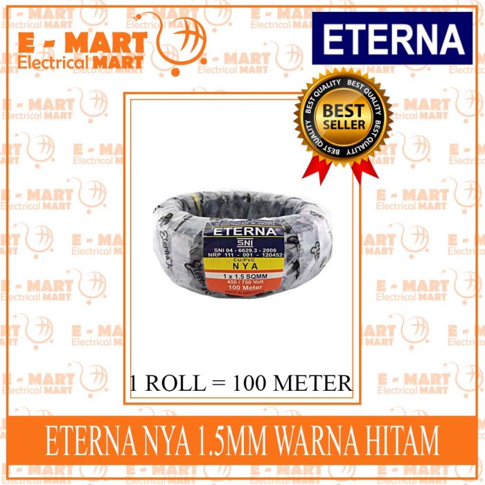 Eterna Kabel Nya 1.5Mm 100M Kawat Merah Hitam Biru Kuning (Grosir) Sni Cod