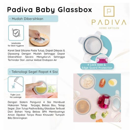 Padiva Baby Glassbox Round/Square - Wadah Kaca MPASI