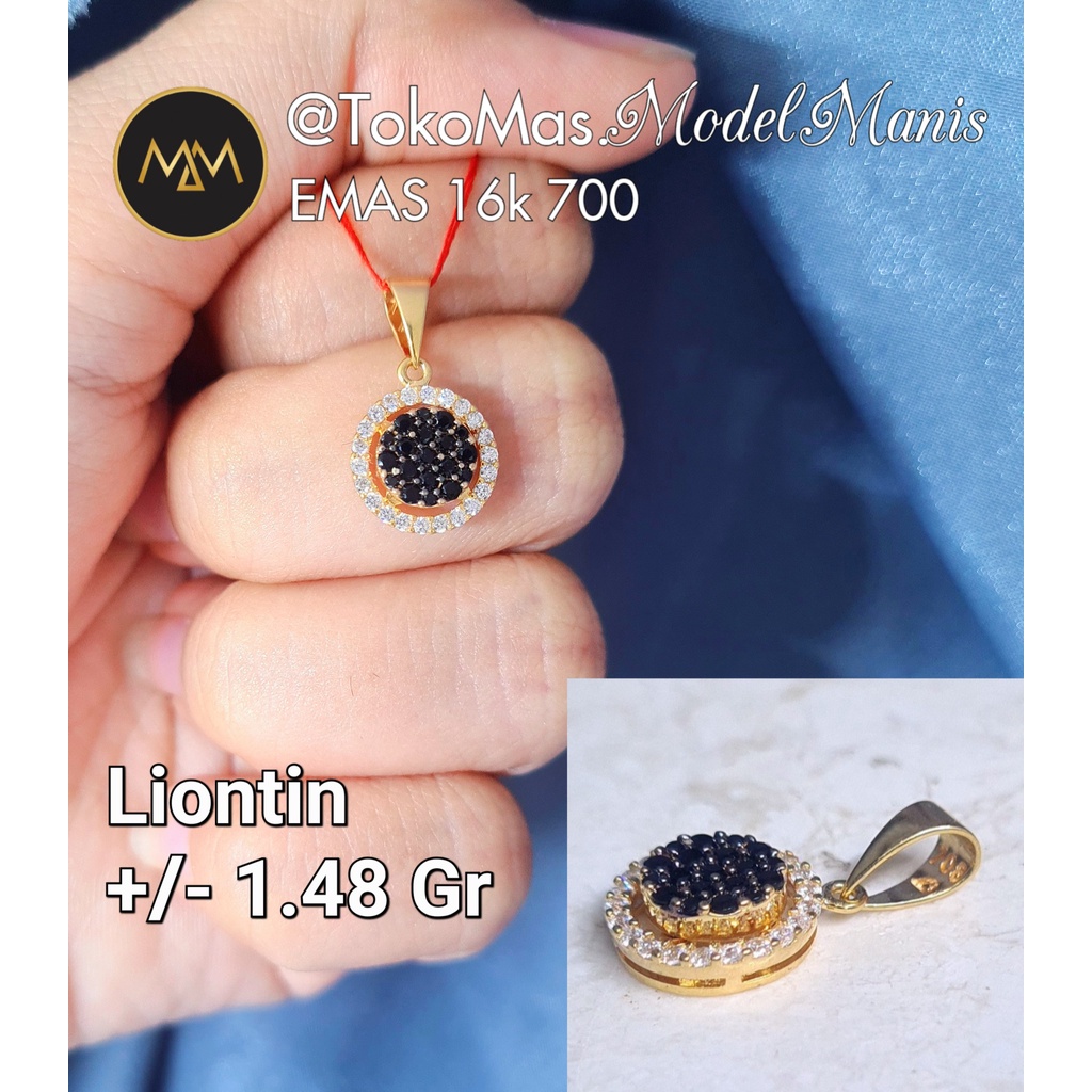 Liontin bulat kombi batu hitam emas kuning 700 kadar 16k