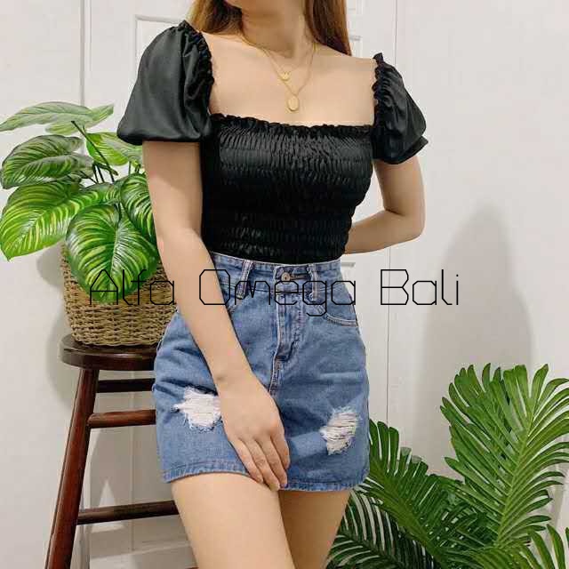 Crop Top Atasan  Sabrina Full Karet LD Fit 110