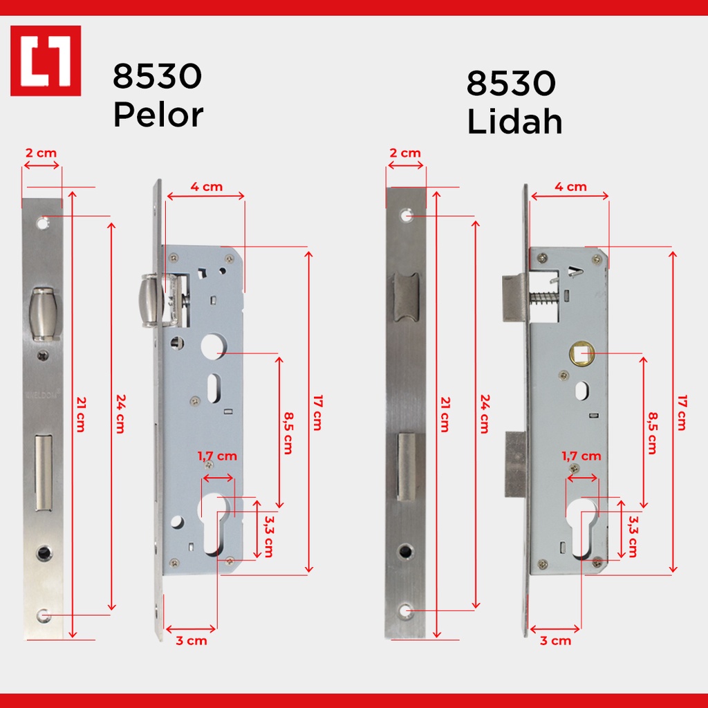 Mortise Body Lockcase Kunci Pintu 8530 Lidah/Pelor Roller - Weldom
