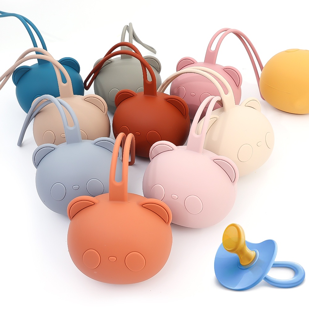 1pc Dot Bayi Dot Silikon Holder Portable Paket Benda Kecil Perhiasan Koin Kantong Dengan Tali Kunci Headset Wadah Penyimpanan Tas Kepala Panda Lucu