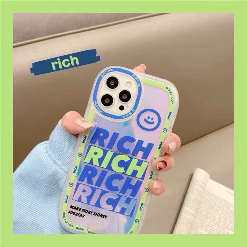 Case Motif Print Laser RICH Bahasa Inggris Untuk IPhone 12 13 14 11 Pro Max X Xs Max Xr Thhght