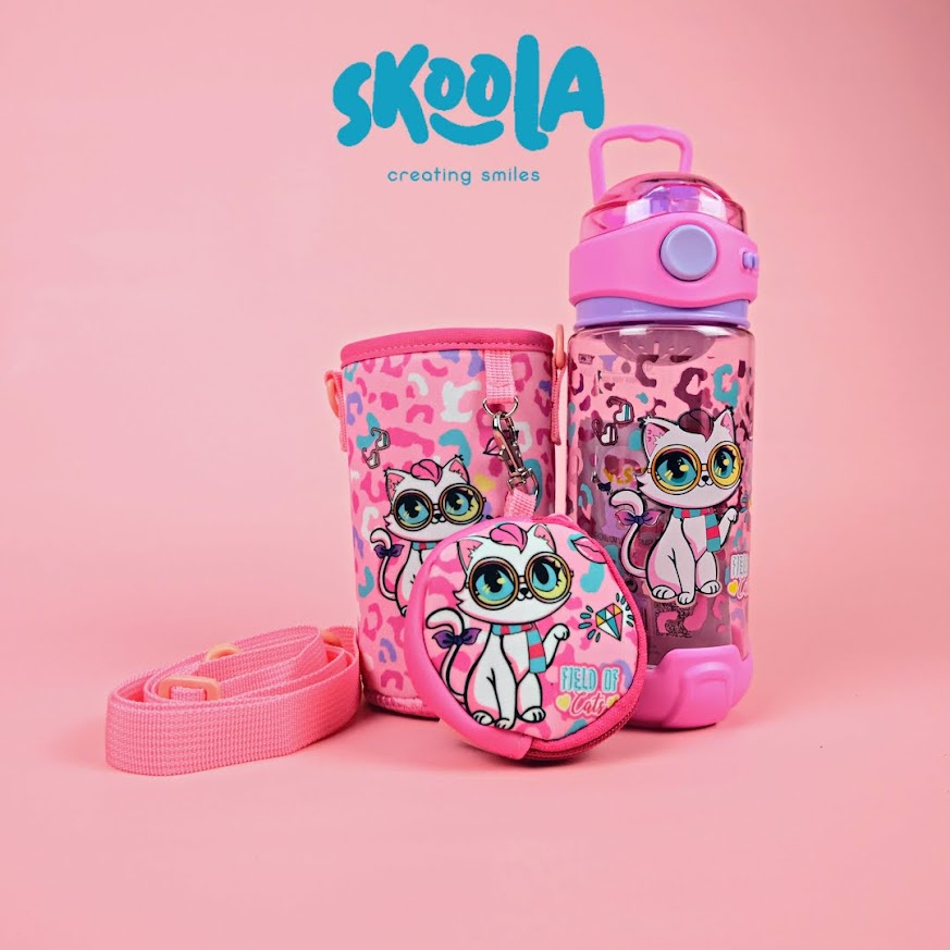 Skoola Botol Tempat Air Minum 500 ml dan Tas Anak Perempuan Laki - Laki Unicorn Cat Dino Bola - Wabo Spritz