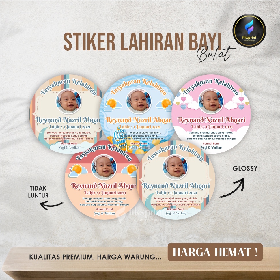 Stiker lahiran bayi | Cutting cromo bulat