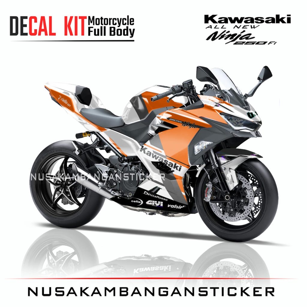 STIKER DECAL SEPEDA MOTOR KAWASAKI NINJA 250 FI ALL NEW FULL BODY ORANGE PUTIH GRAFIS RACING TEAM ST