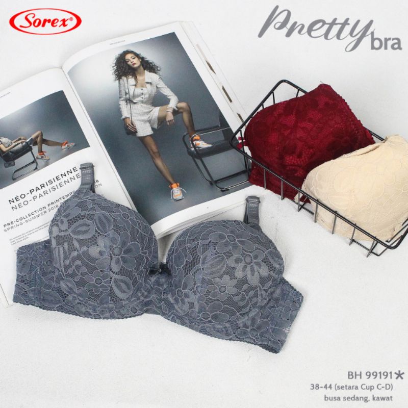 Sorex Pretty Bra /bh 99191 cup 3/4 (besar C- D), kawat, busa sedang (38-44) brukat