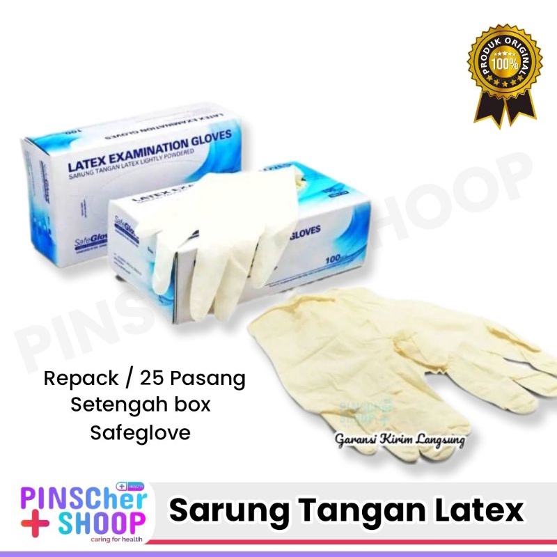 SARUNG TANGAN LATEX POWDER NON STERIL ISI 50 PCS / 25 PASANG (REPACK PLASTIK)