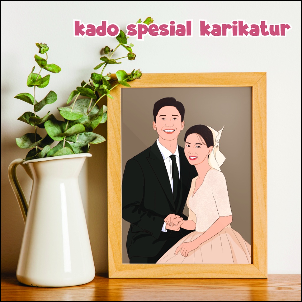 Wall decor Karikatur ilustrasi wajah dan bingkai Kado Wisuda, Pernikahan, Ulang Tahun, Anniversary