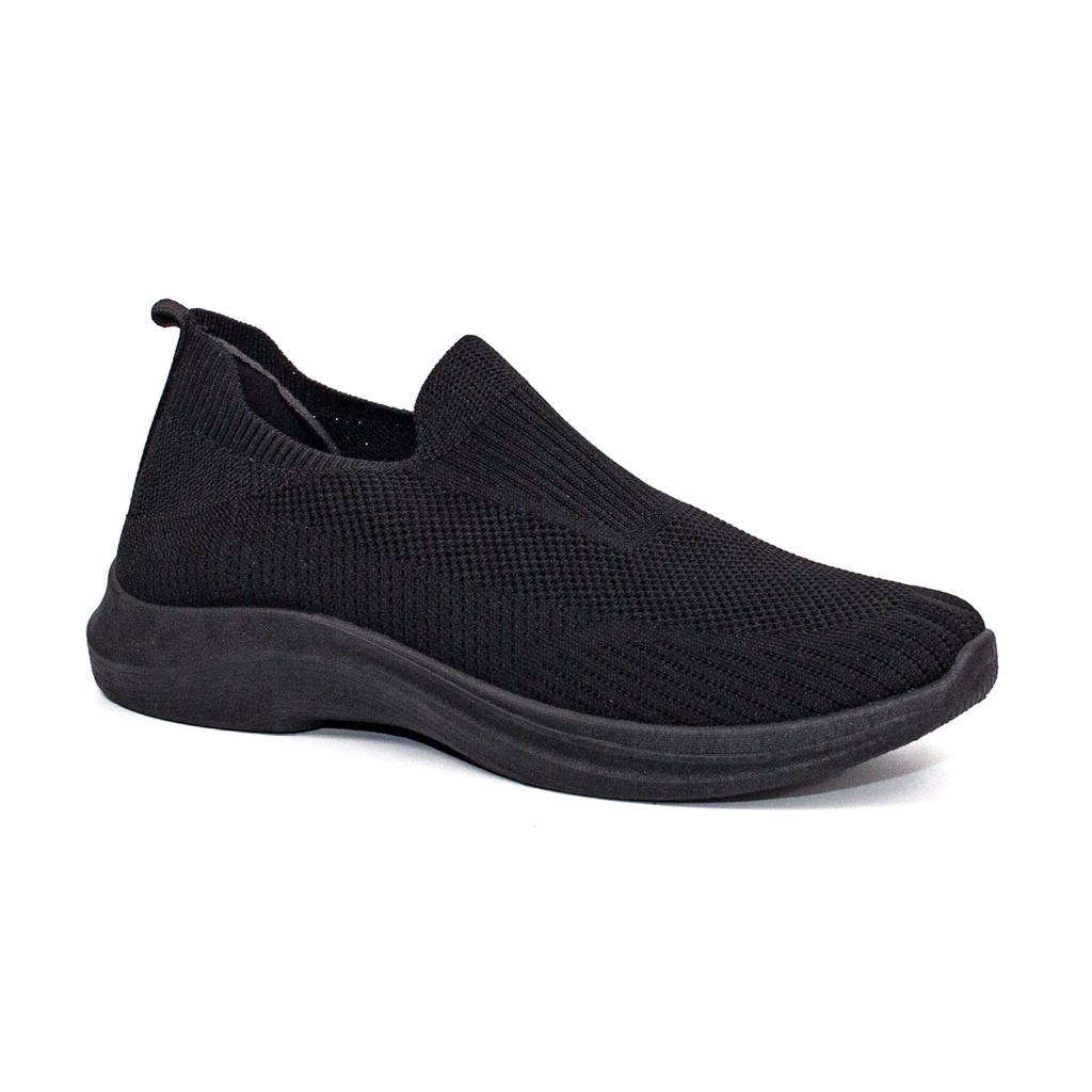 Sepatu Slip On Pria Rajut Import Sport Shoes Casual Hitam Non Tali SL931-H