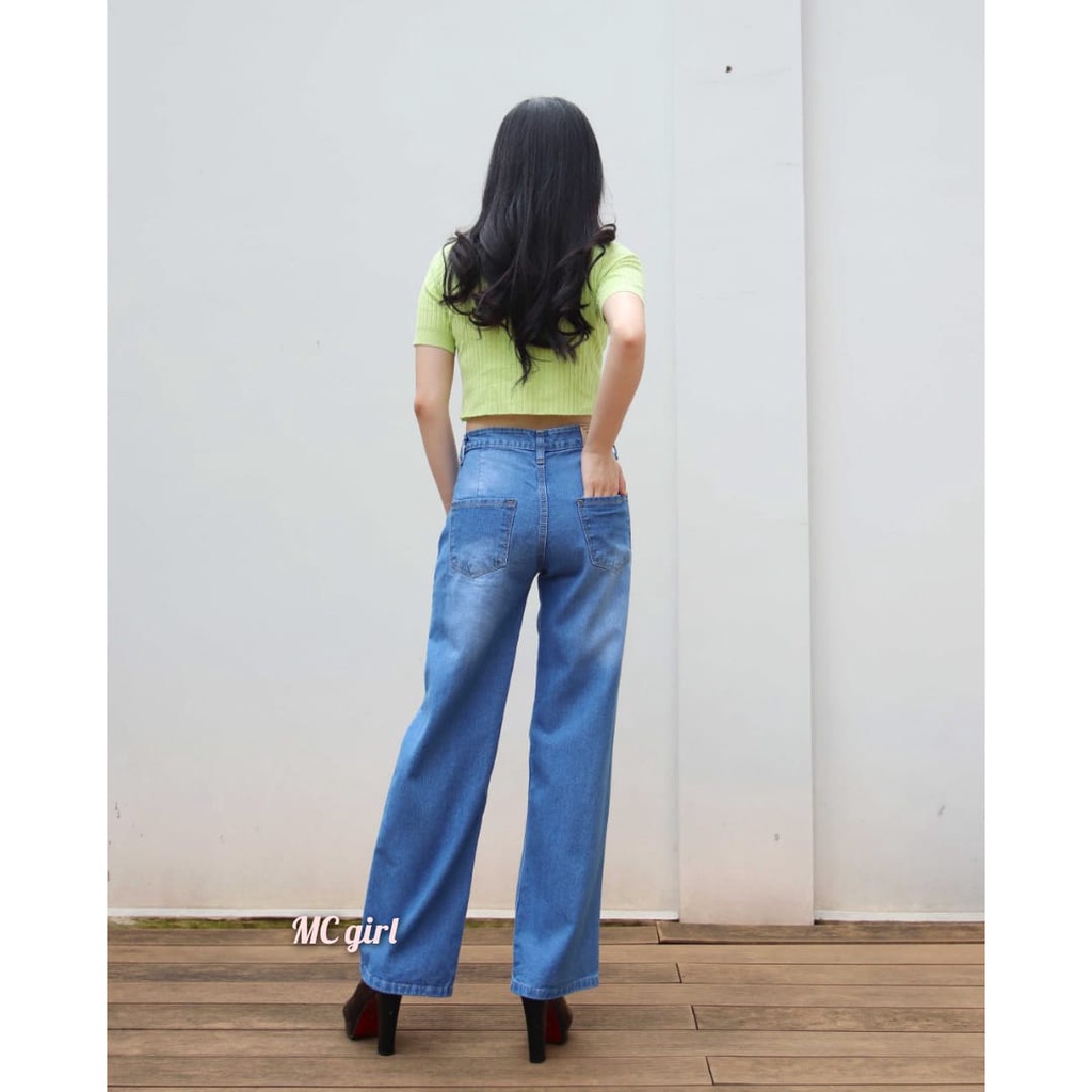 MC girl - Celana Jeans Kulot Sobek Polos Wanita / Kulot Panjang Lepis Koyak Tembus / Celana Denim Kulot Boyfriend Ripped Tidak Ada Lapisan