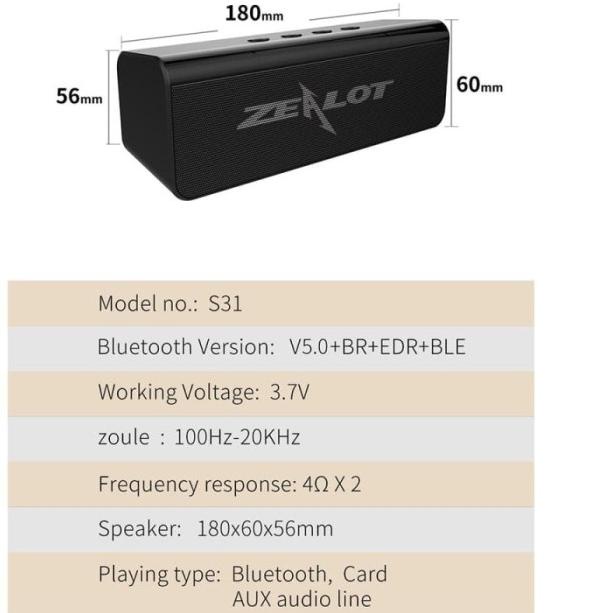 Speaker Portable Zealot S31 Speaker Bluetooth