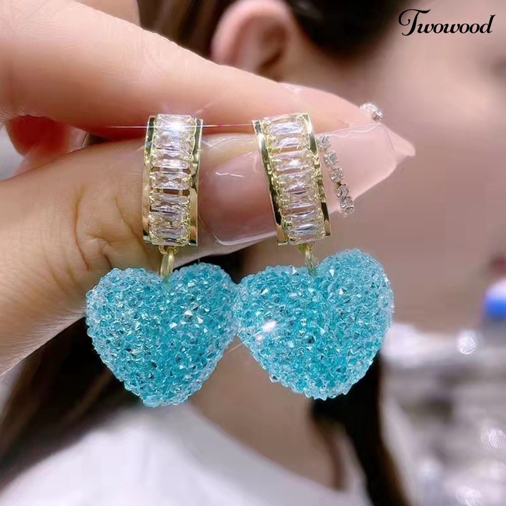 1 Pasang Anting Juntai Bentuk Hati Geometris Bahan Cubic Zirconia Untuk Wanita