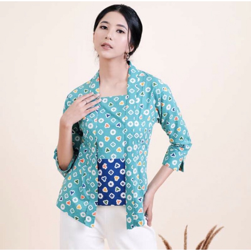 Kebaya Batik Jumputan Lengan 7/8 Meradelima Katun Tosca