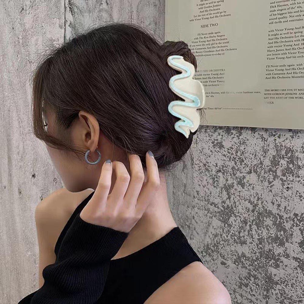 NEEDWAY Wanita Cakar Rambut Trendi Hiasan Kepala Gelombang Manis Untuk Gadis Ponytail Holder Rambut Kepiting Temperamen Kisi Hiu Klip