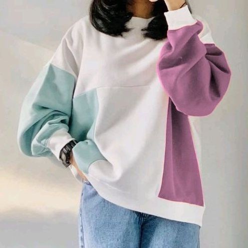 CANDIES SWEET Sweater Crewneck Oblong Wanita Oversize Blouse Colorful Fashion Terkini Korean OOTD Kasual Daily Fashion