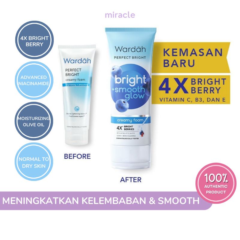 Jual Wardah Perfect Bright Creamy Foam Bright + Smooth Glow Face Wash Normal to Dry Skin
