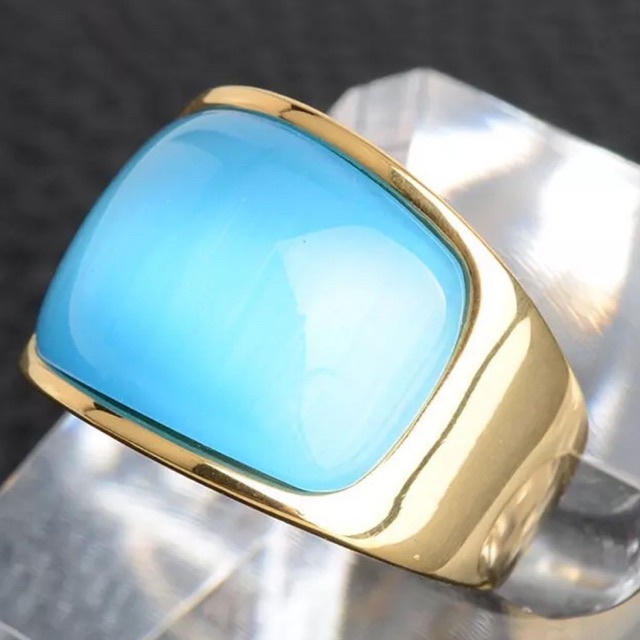 Cincin Opal Sky Blue Cat Eye Ring Gold Titanium Anti Karat Tahan Luntur