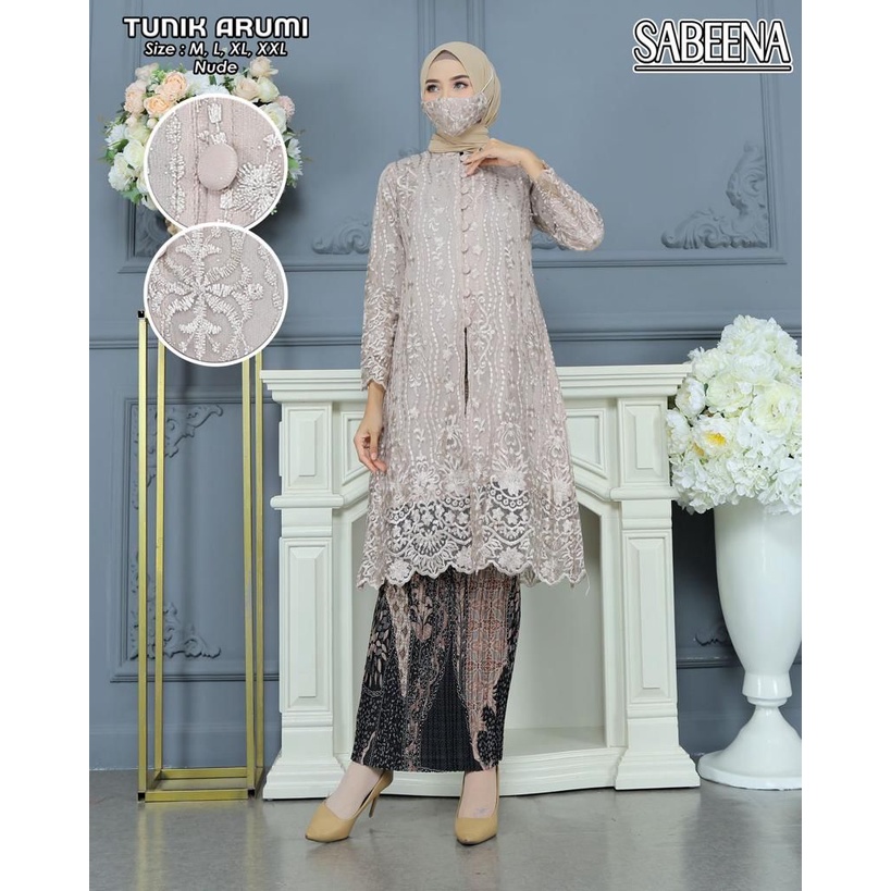 SABEENA - Kebaya Modreen Tunik Brokat Busui Set Rok Plisket Kabaya Wisuda Kebaya Pesta Tebaru Di Pakaian Tradisional