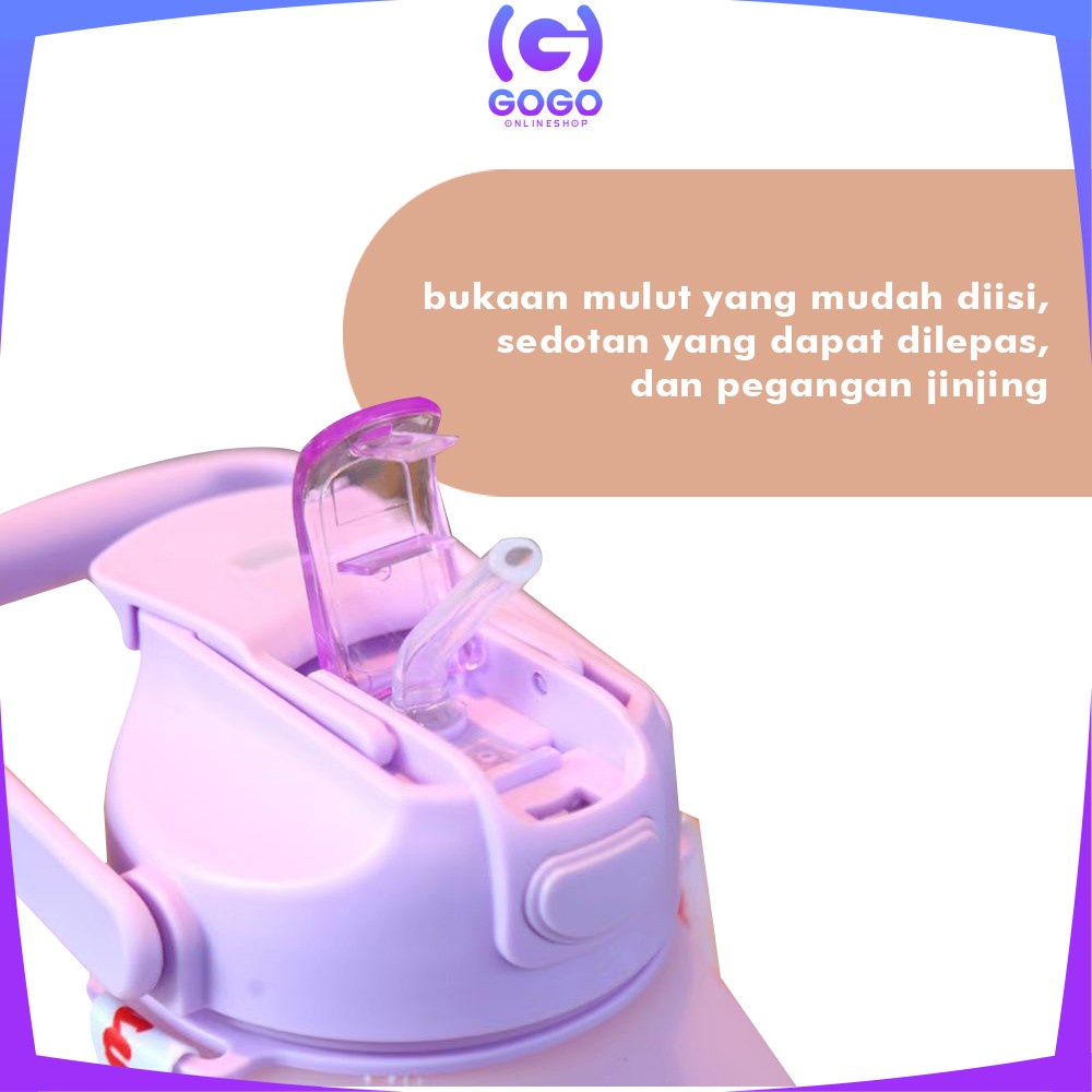 GOGO-C581 Botol Minum Tumbler 2Liter Gradasi Viral / Botol Air Motivasi Thumbler Pelangi Botol Penanda Waktu BPA Free