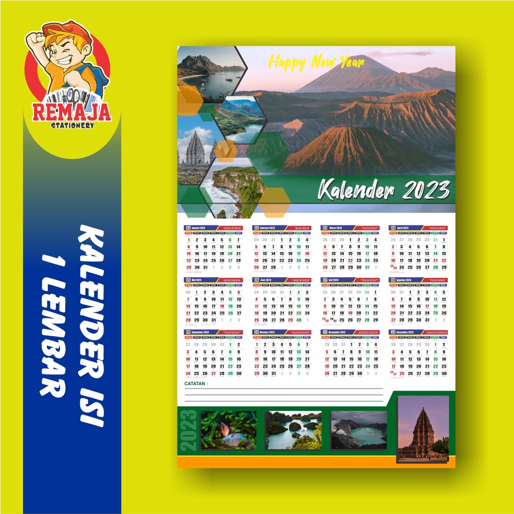 

Cetak Kalender Custom Full Color Ukuran 32x48 1 Lembar isi 12 Bulan