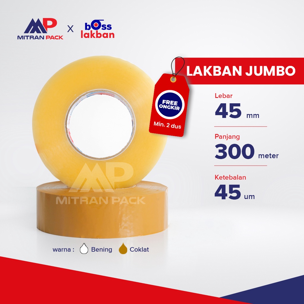 

Lakban Bening / Coklat Jumbo 45 mm x 300 meter Mitran Pack