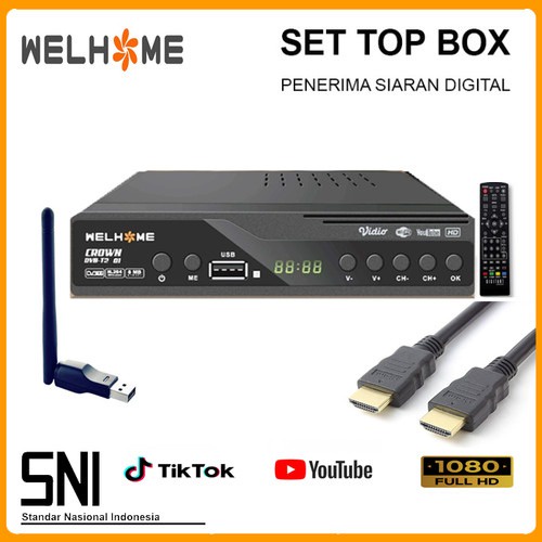 Set TopBox Tv Digital Welhome DVB T2 EWS UHF HD set / tv analog ke digital / set topbox tv digital untuk tv tabung dan Smart TV / stb tv digital murah / set box tv digital murah / set box tv digital