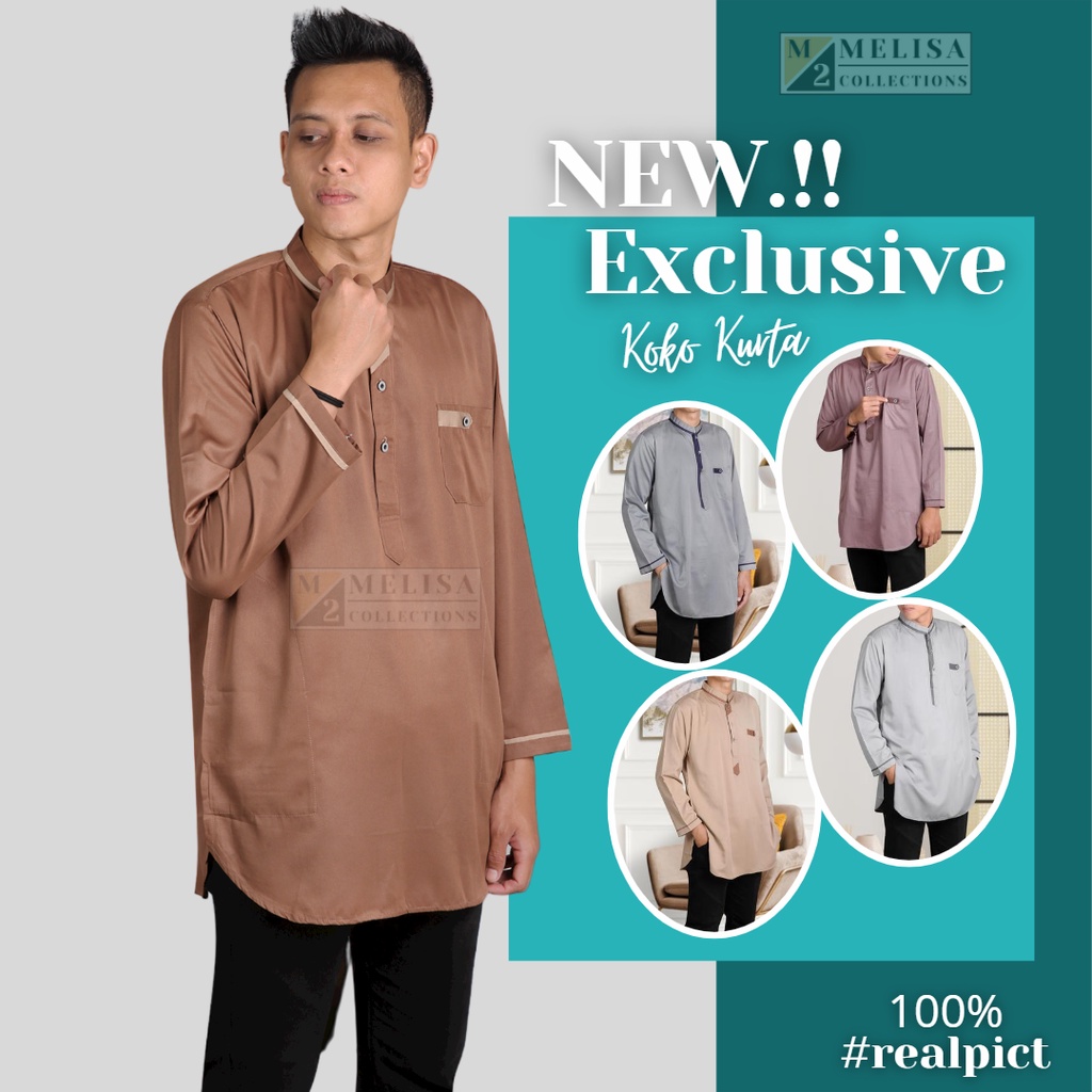 Baju Koko Pria Kurta Lengan Panjang Bahan Katun Tesla Warna Abu Abu Muda Baju Muslim Pria