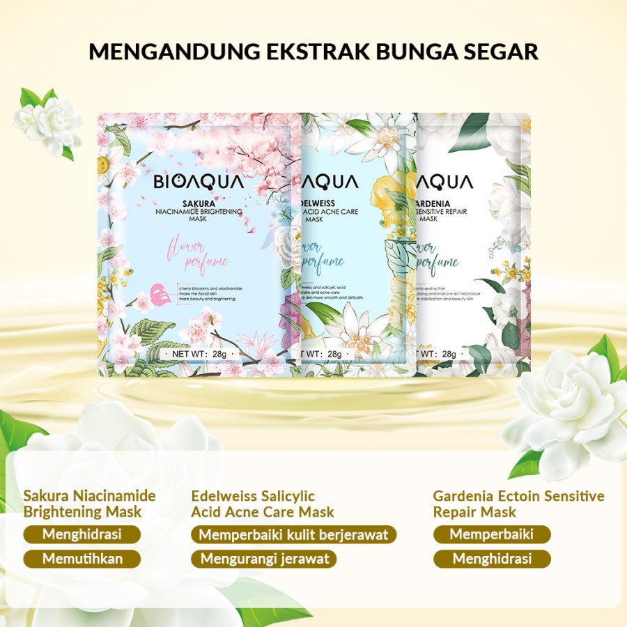 BPOM BIoaqua 12PCS Masker Wajah Flower Series &amp; 10x Effect Whitening Moisturizing Anti Aging