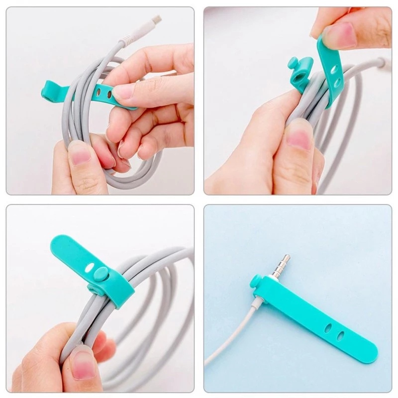 1 / 5Pcs Strap Pengikat Kabel Data / USB / Headphone 3 Lubang Bahan Silikon Flexible