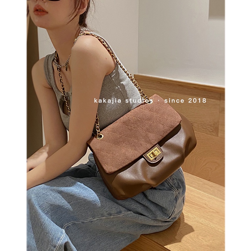 Suhao frosted chain tas jinjing wanita 2021 baru trendi fashion retro tote bag all-match tas messenger berkapasitas besar