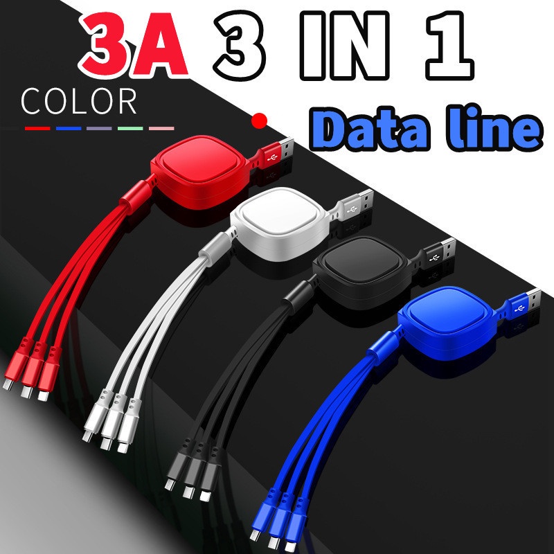 Kabel Data / Charger Usb Tipe C 3A 3 In 1 Panjang 1.2m Untuk Android