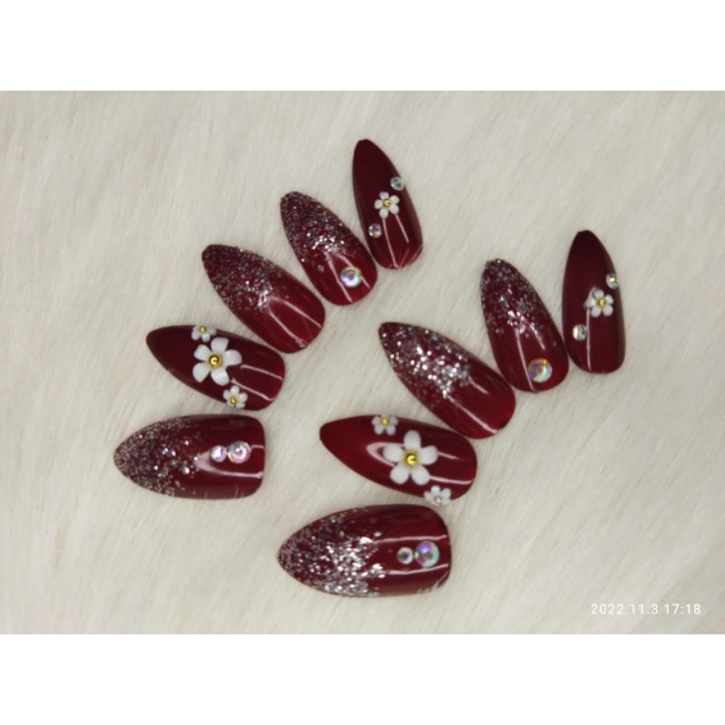 KUKU PALSU HIAS BENTUK UJUNG LANCIP SILETTO ISI 10 PCS FREE LEM KUKU / NAIL ART