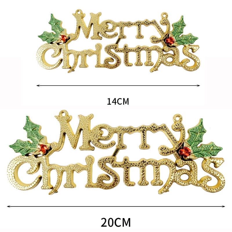 1 Pc Ornamen Gantung Desain Tulisan Merry Christmas Warna Emas Silver Untuk Dekorasi Pintu