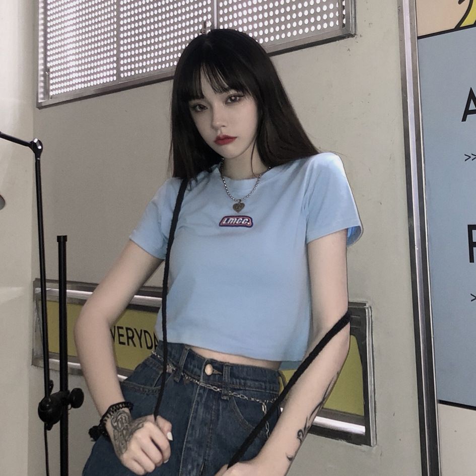 [littlecrab] Crop Top LMCC Swag Simple Polos Elegan Hitam Pink Biru Atasan Kaos Crop Polos Bordir Premium Berkualitas High Neck Swaggy Street Korean Style