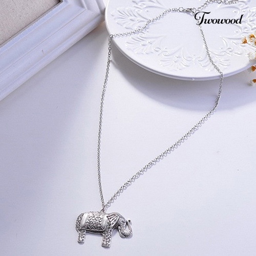 Kalung Rantai Liontin Gajah Warna Silver Gaya Retro Elegan