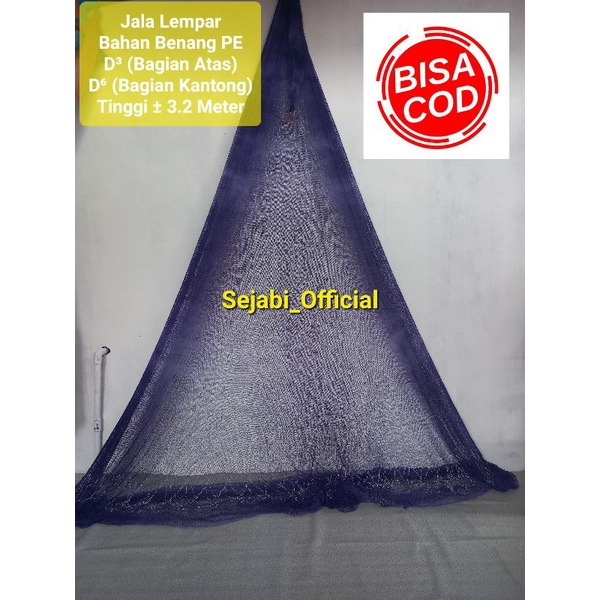 (Sejabi) TERMURAH.. Jala Lempar Ikan Rajutan Tangan Asli Ukuran 3/4 Inch Tinggi 3.2 Meter Bahan Bena