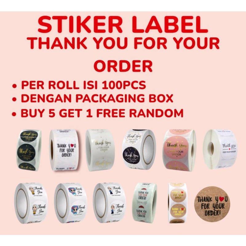 

[100 pcs] stiker label / stiker thank you for your order / stiker thank you roll