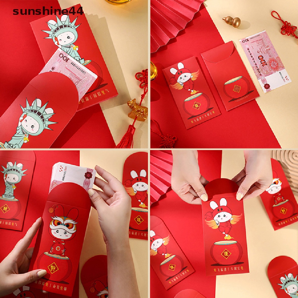 Sunshine 6PCS Amplop Angpao Tahun Baru Cina / Imlek 2023 Warna Merah